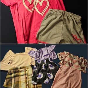 Pink Heart Graphic Tee and Gray Shorts Set